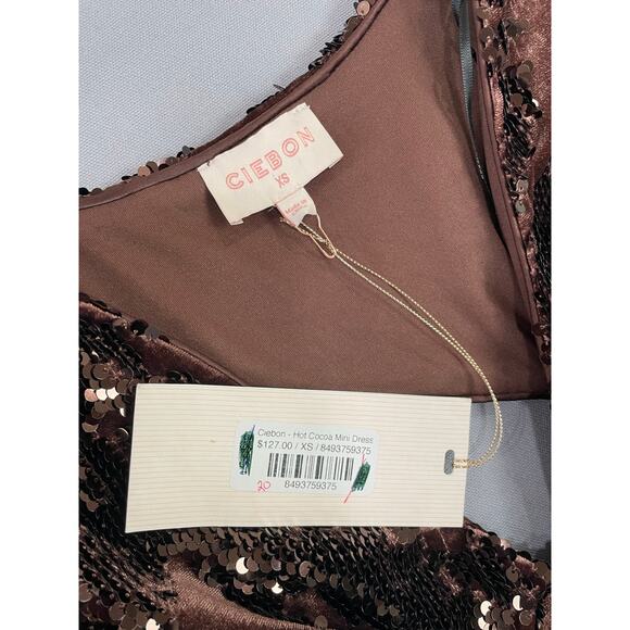 NWT Ciebon Chocolate Brown Burnout Velvet Sequin Long Sleeve Dress Women SZ XS - Picture 3 of 5